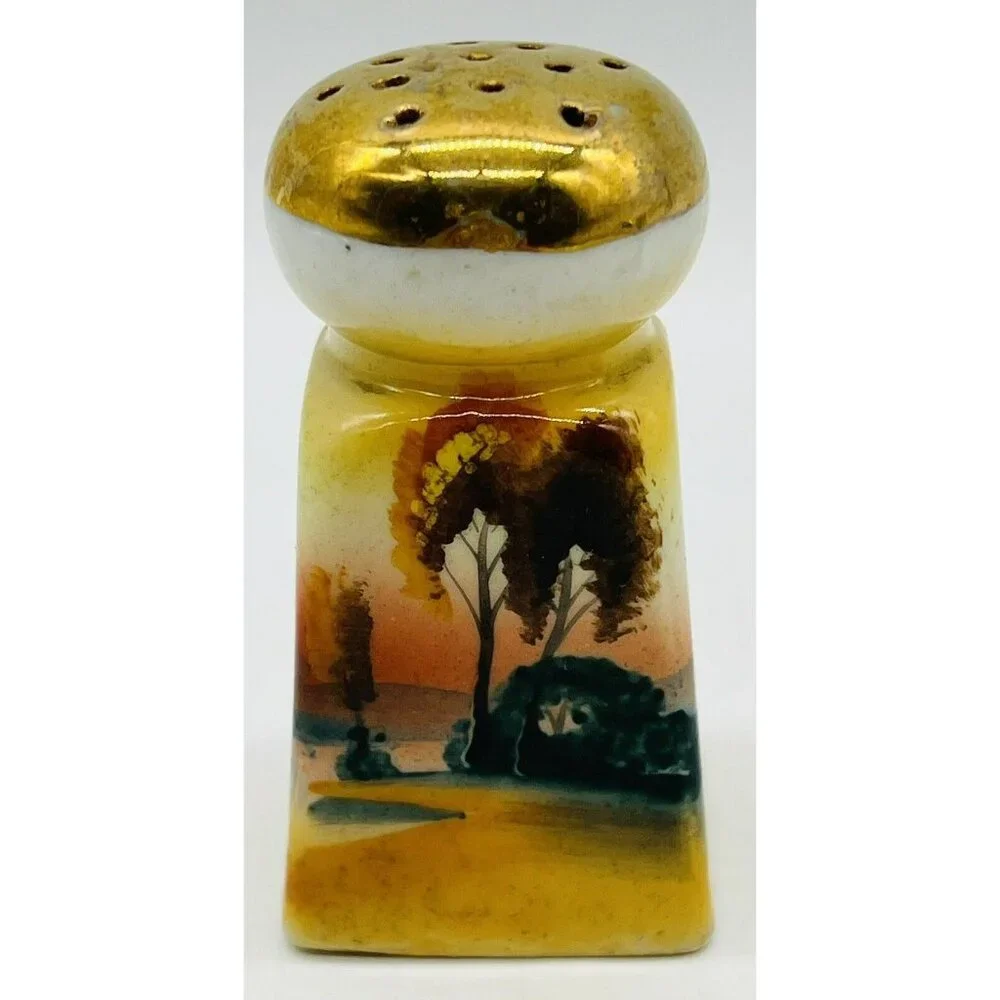 Vintage‎ Japan Lusterware Sunset Salt Pepper Shakers Hand painted 3 inch